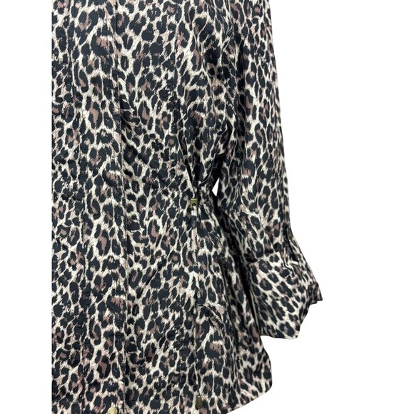 JM Collection Leopard Coat Jacket Womens M Brown Black Belted Waist Snap Button - Picture 11 of 16